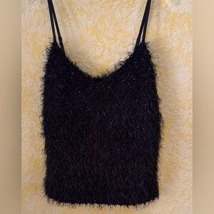 Elegant Black Fuzzy Women's Top, camisole size L